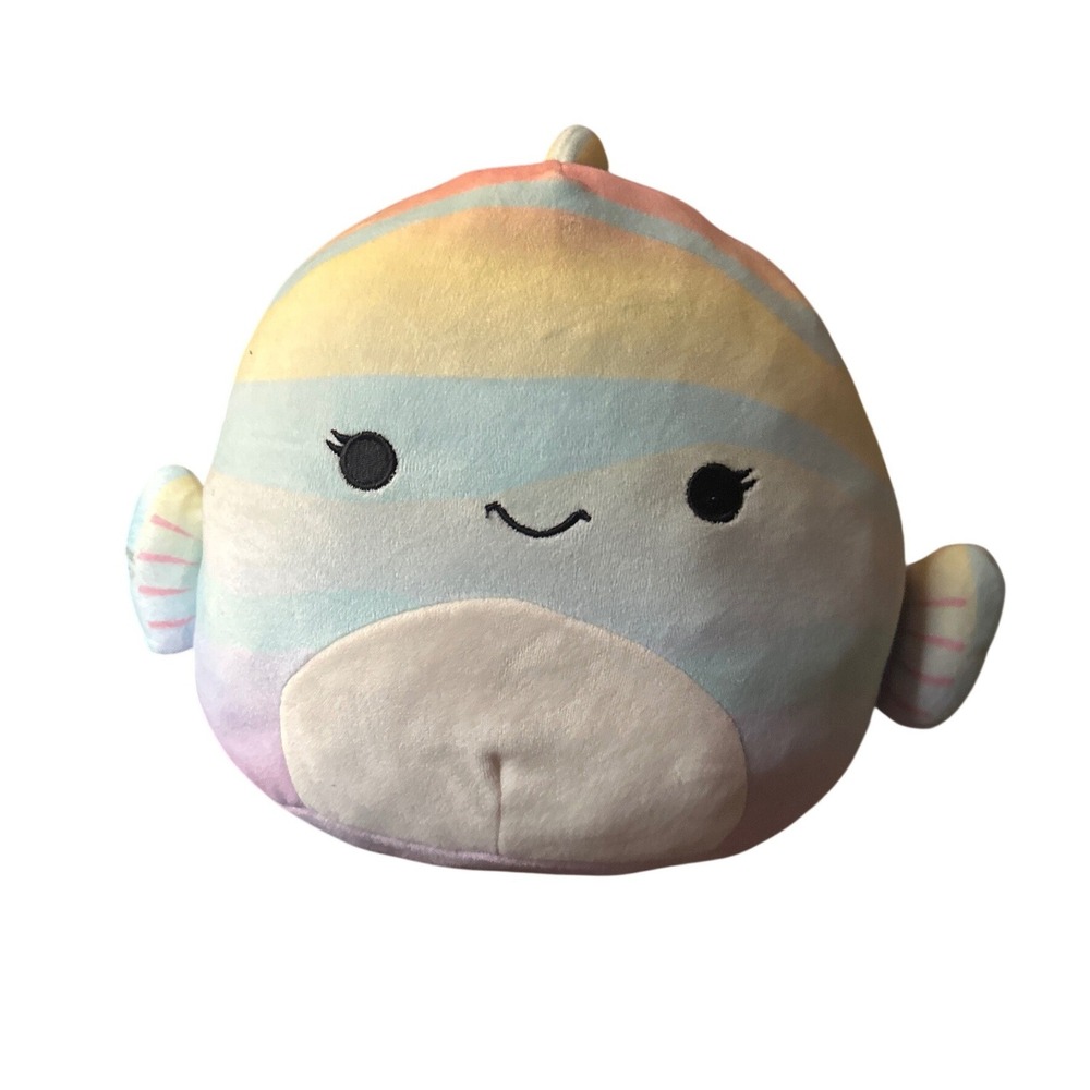 Squishmallow Canda the Rainbow Fish 8 Inch Pastel Striped Plush Toy Kellytoy